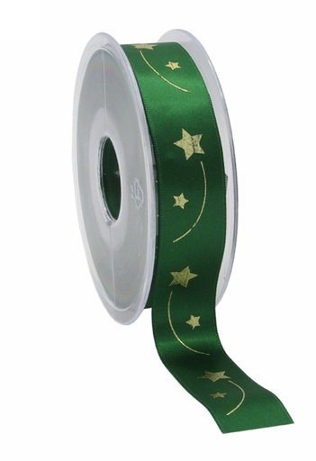 [K1391283] Kerstlint Satijn Lint Christmas Sterren Groen & Goud 23mm x 25meter