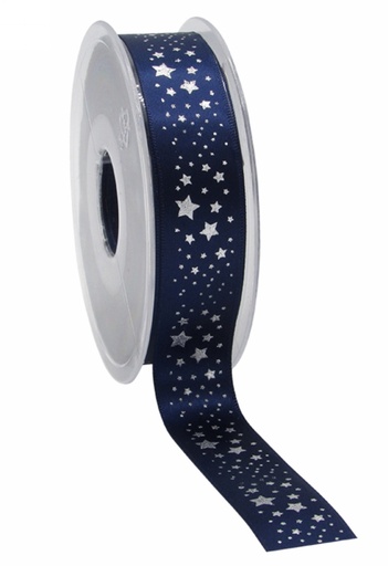 [K1391279] Kerstlint Satijn Lint Christmas Stars Rain Blauw Zilver 23mm x 25meter
