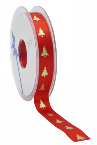 [K1391031] Kadolint Satijn Lint Christmas Tree Rood & Goud 15mm x 25meter