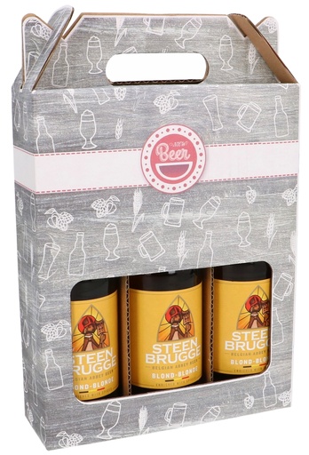 [1940003] Bierverpakking Beer Deliver 3 Flesjes Bier 18.5x6x23.5cm 15stuks