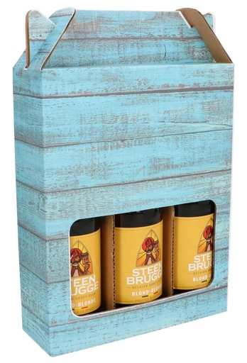 [1940006] Bierverpakking Wood Blue 3 Flesjes Bier 18.5x6x23.5cm 15stuks
