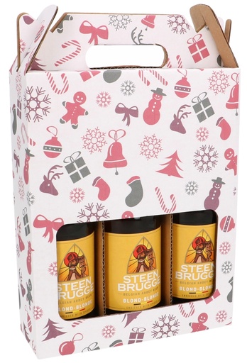 [1940010] Bierverpakking Merry Christmas 3 Flesjes Bier 18.5x6x23.5cm 15stuks