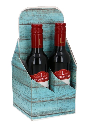 [1950037] Wijnverpakking Draagdoos Piccolo Hout Blauw 4 Flesjes 37.5cl 10stuks