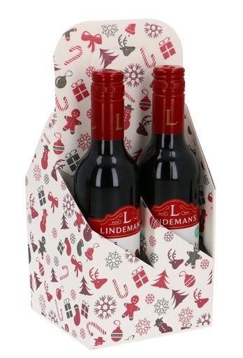 [1950039] Wijnverpakking Draagdoos Piccolo Merry Christmas 4 Flesjes 37.5cl 10st