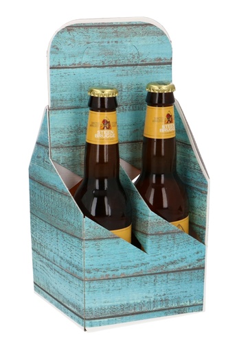 [1950028] Bierverpakking Draagdoos Brugge Hout Blauw voor 4 Flesjes 33cl 10stuks