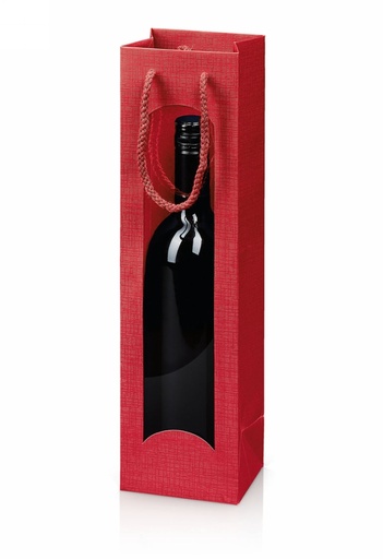 [1170212] Wijntasje Venster Linnentextuur Rood 1 fles 10x8.5x36cm 20stuks