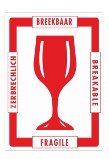 [K1020456] Zelfklevende Etiketten Breekbaar Glas Rood Glans 98x70mm 500stuks