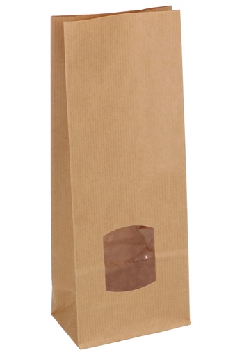 [K1240033] Blokbodemzakjes Kraft Met Venster 10.5x6.5x27.5cm 80grams 100stuks