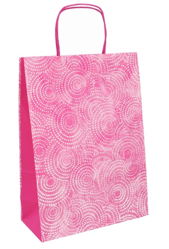 [K1110736] Papieren Draagtas Met Handvat Circle Roze 26x12x36cm 25stuks