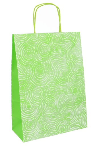 [K1110738] Papieren Draagtas Met Handvat Circle Groen 26x12x36cm 25stuks