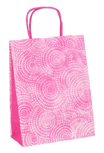 [K1110605] Papieren Draagtas Met Handvat Circle Roze 16x8x21cm 25stuks