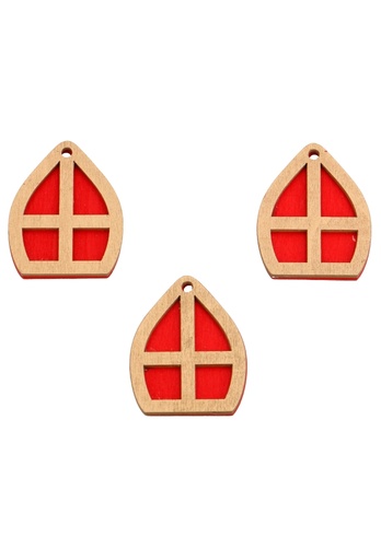[K1340828] Houten Sintdecoratie Mijter Goud rood 4x5cm 50stuks