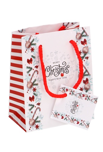 [K1330101] Kersttasjes Merry Christmas Happy New Year 11x6.5x14.5cm 12stuks