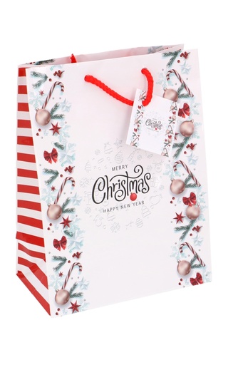 [K1330235] Kersttasjes Medium Merry Christmas Happy New Year 18x10x23cm 12stuks
