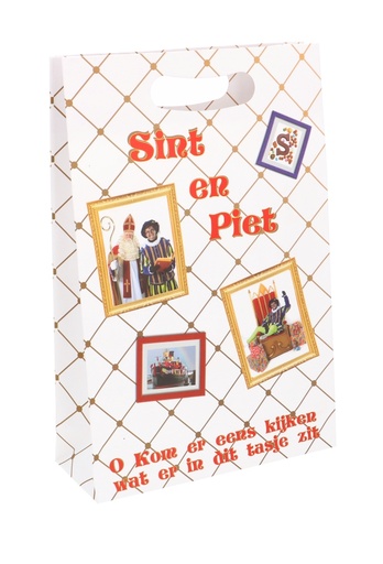 [K1220180] Papieren Sinttasjes Sint & Piet 24x9x36cm 120gr 10stuks
