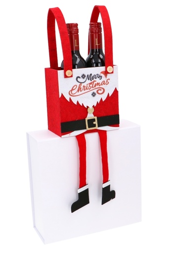 [K1230291-PIC] Wijnverpakking 2 Flesjes Piccolo Santa Belly & Voetjes 15x10x29cm 6st