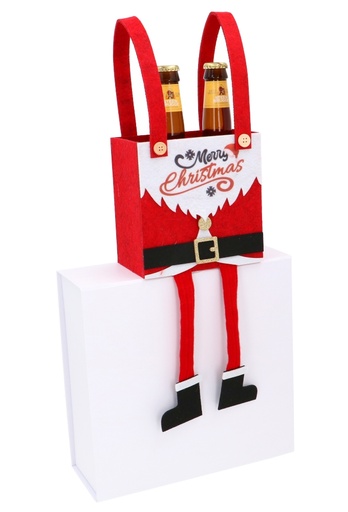 [K1230291-BIER] Bierverpakking Santa Belly Met Voetjes 2 Flesjes Bier 15x10x29cm 6stuk