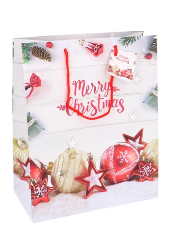 [K1330083] Kersttasjes Groot Merry Christmas Bal & Ster 26.5x13.5x32.5cm 12stuks