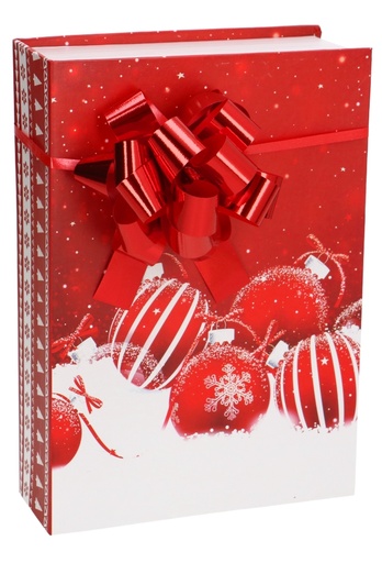 [K1271987] Luxe Kadodoos Boek Red Christmas Balls And Snow 15x21.3x5.2cm 1stuks