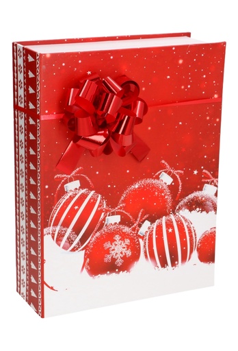 [K1272054] Luxe Kadodoos Boek Red Christmas Balls And Snow 20.7x13x5.3cm 1 stuk