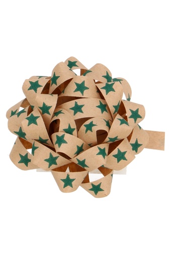 [K1370092] Kerst Mini Bows Strik Rond 70mm Kraft Stars Groen Met Plakker 50stuks