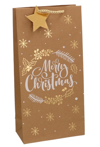 [K1171254] Kerst Wijntasjes 2 Flessen Kraft Merry Christmas 18x9x36cm 10stuks