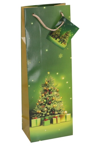 [K1330031] Kerst Wijntasjes 1 Fles Christmas Tree Green 12.5x9x36.5cm 12stuks