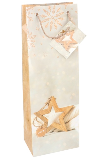 [K1330357] Kerst Wijntasjes 1 Fles Snow And Star 12.5x9x36cm 12st