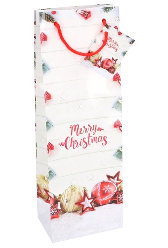 [K1330255] Kerst Wijntasjes 1 Fles Merry Christmas Bal & Ster 12.5x9x36.5cm 12st