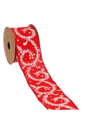 [K1390037] Luxe Kerstlint IJzerdraad Red Circles Met IJzerdraad 63mm x 10meter