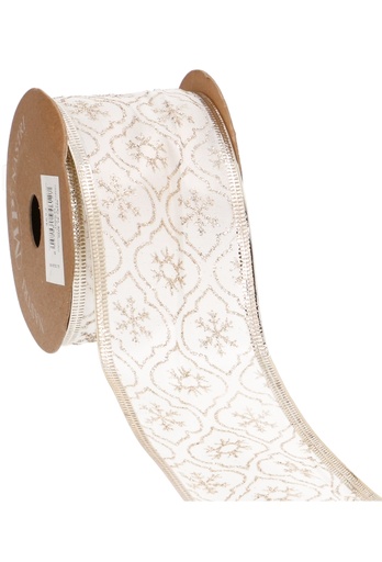 [K1390546] Luxe Kerstlint Arabesque Gold White Met IJzerdraad 63mm x 10meter