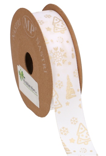 [K1390886] Kadolint Satijn Lint Xms Tree White Gold 25mm x 15 meter