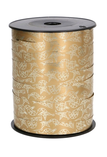 [K1010404] Kerst Krullint Metallic Christmas Tree And Balls Gold 10mm x 250meter