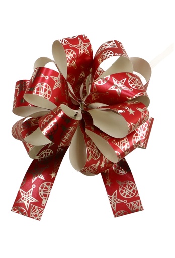 [K1420299] Kerst Trek Strikken Metallic Rood X-mas D95mm met een lint 20mm 30st