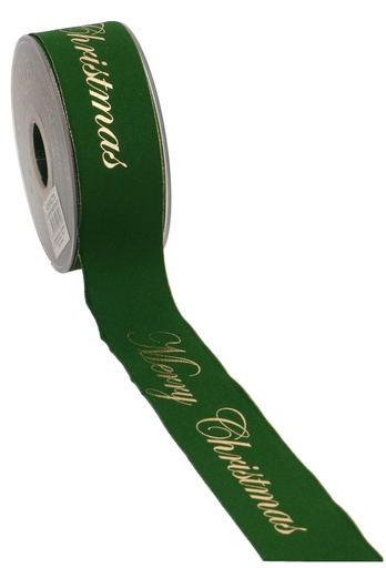 [K1391293] Kerstlint Dubbel Velvet Groen Merry Christmas Goud 40mm x 10 meter