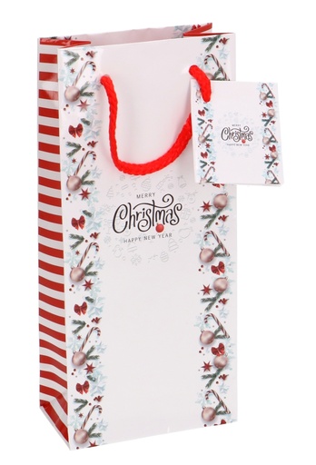 [K1330350] Kersttasjes Flesje Piccolo Christmas Happy New Year 8.5x5.5x22cm 12st