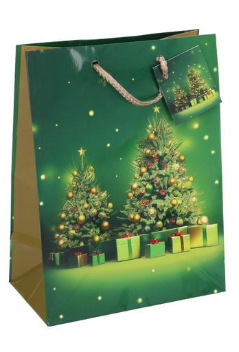 [K1330090] Kersttasjes Medium Christmas Tree Green 18x10x23cm 12stuks