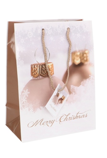 [K1330106] Kersttasjes Medium Merry Christmas Kerstbal 18x10x23cm 12stuks