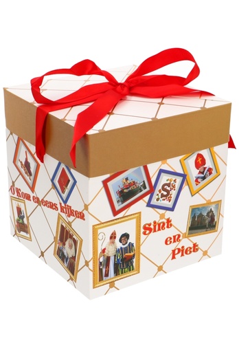 [K1220160] Sintgeschenkdoos Sint & Piet Met Rood Lint 20x20x20cm 25stuks