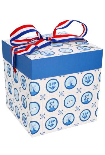 [K1270994] Geschenkdoos Regalo Delftsblauw Met Nederland Lint 15x15x15cm 25stuks
