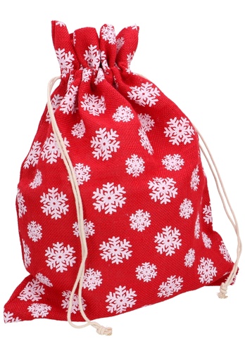 [K1330336] Kerstzakjes Jute Rood Sneeuw 38x50cm 10stuks