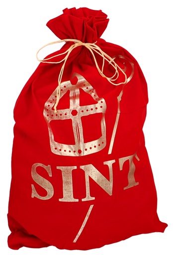 [K1220224] Luxe Fluweel Sintzakjes Rood Sint Mijter & Staf Goud 75x50cm 10stuks