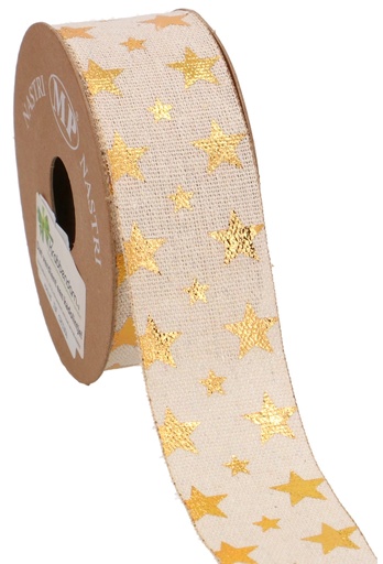 [K1391309] Kadolint Katoen Creme & Metallic Goud Stars 40mm x 10 meter