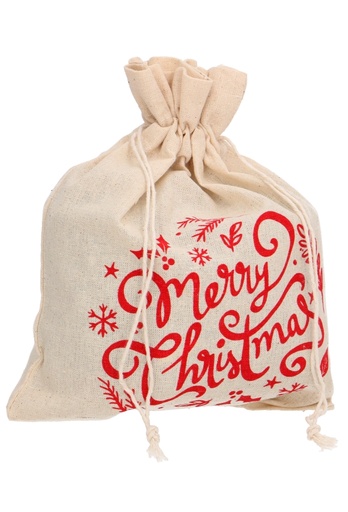 [K1330339] Kerstzakjes Katoen Blanco Merry Christmas 18x25cm 10stuks
