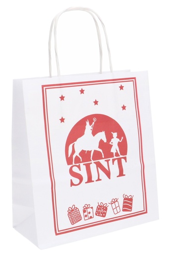 [K1220265] Papieren Draagtas & Handvat Sint Wit 19x8x21cm 10stuks