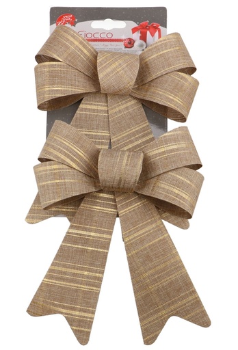 [K1290448] Dubbele Strik Las Vegas Goud Naturel & IJzerdraad 16x13cm 2stuks