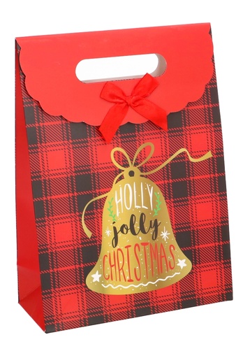 [K1230173] Luxe Kersttas Kerstmis Schotse Ruit Bel Rood 19.5x8.6x27cm 9stuks