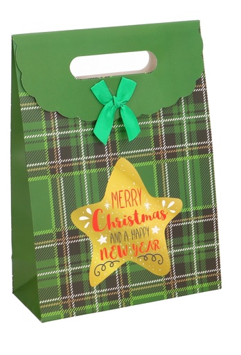 [K1230307] Luxe Kersttas Kerstmis Schotse Ruit Ster Groen 19.5x8.6x27cm 9stuks