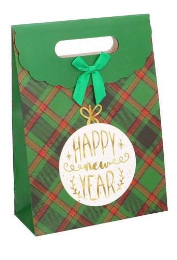 [K1230306] Luxe Kersttas Kerstmis Schotse Ruit Bal Groen 19.5x8.6x27cm 9stuks