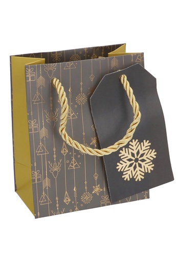 [K1330358] Luxe Kersttasjes Klein Kerstmis Grijs & Goud 11x6.5x14.5cm 10stuks